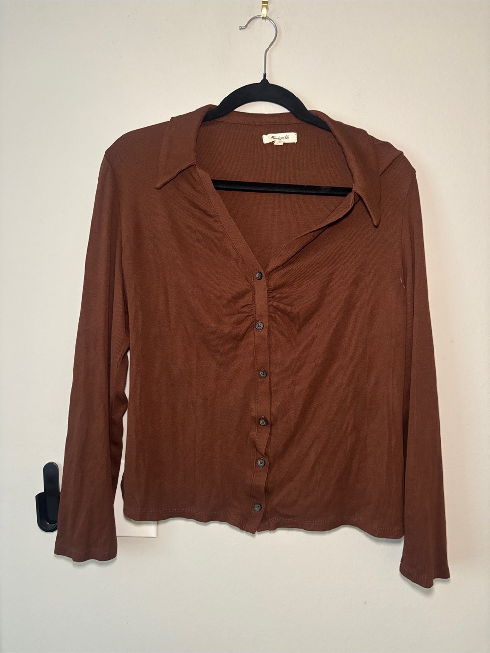 Brown Button-Front Long Sleeve Top - Unbranded